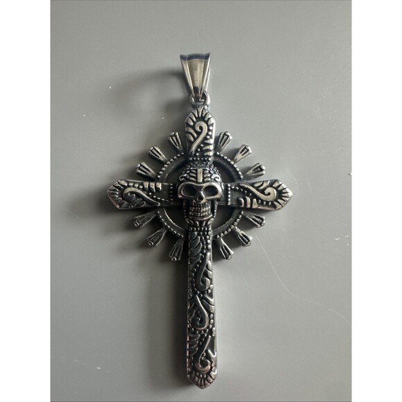 Viking Gothic Cross Skull Pendant 24” Chain Stainless Steel Gift Men’s Punk - Picture 1 of 6